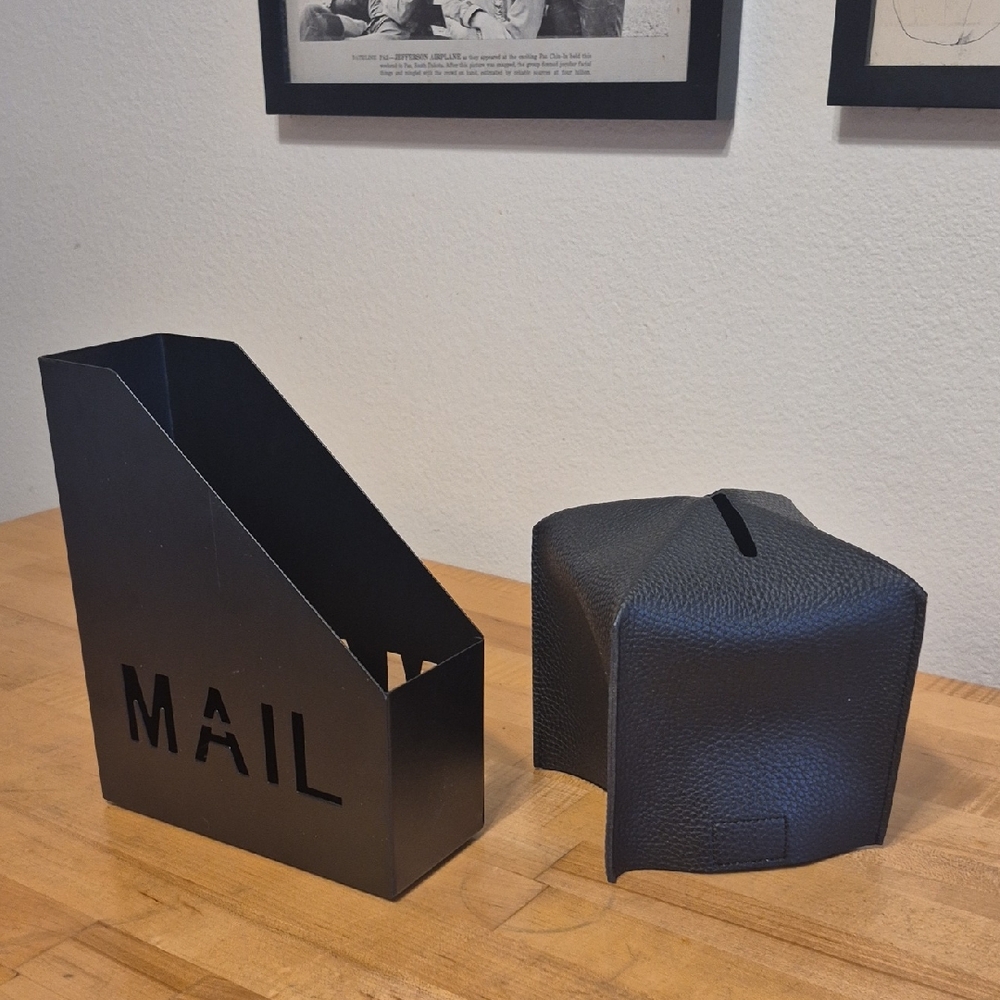 Carrot’s Den Vegan Leather Tissue Box Cover Square & Metal Mail Holder Bundle